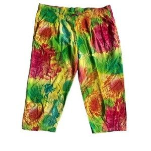 Vintage Jams World Pants Womens Small Wide Leg Crop Floral Tropical Beach Garden
